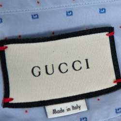 Gucci Liight Blue Cotton G Dot Fil Coupé Slim Fit Shirt XXL