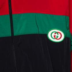 Pre Owned Gucci Black Striped Nylon Oversized Jacket L