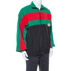 Pre Owned Gucci Black Striped Nylon Oversized Jacket L