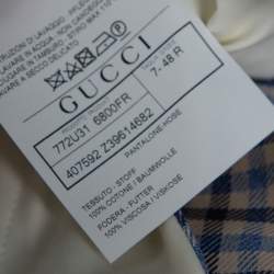 Pre Owned Gucci Blue Gingham Checked Cotton Tapered Trousers M
