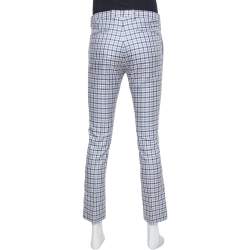 Pre Owned Gucci Blue Gingham Checked Cotton Tapered Trousers M