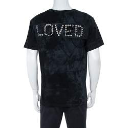 Gucci Black Distressed Cotton Loved Stud Embellished Logo Jersey T Shirt S