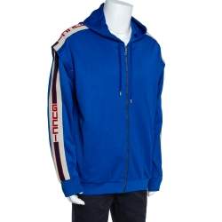 Gucci Blue Detachable Sleeve Detail Zip Front Hoodie L