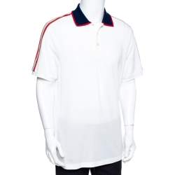 Gucci White Cotton Pique Logo Band Trim Polo T-Shirt XXXL
