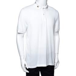 Gucci White Cotton Honeycomb Knit Embroidered Collar Polo T-Shirt XXXL
