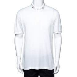 Gucci White Cotton Honeycomb Knit Embroidered Collar Polo T-Shirt XXXL