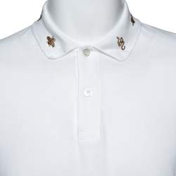 Gucci White Cotton Honeycomb Knit Embroidered Collar Polo T-Shirt XXXL