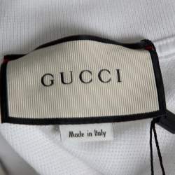 Gucci White Cotton Honeycomb Knit Embroidered Collar Polo T-Shirt XXXL