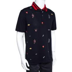 مملوكة مسبقًا تي شيرت بولو غوتشي مطرز أيقونة متعددة قطن كحلي 3XL