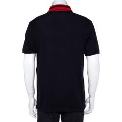 مملوكة مسبقًا تي شيرت بولو غوتشي مطرز أيقونة متعددة قطن كحلي 3XL