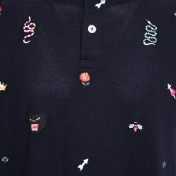 مملوكة مسبقًا تي شيرت بولو غوتشي مطرز أيقونة متعددة قطن كحلي 3XL