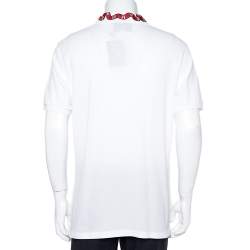 Gucci White Cotton Pique Snake Embroidered Collar Polo T-Shirt XXXL