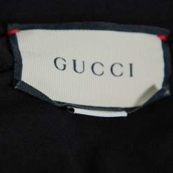 Gucci Black Logo Printed Cotton Distressed Crewneck T Shirt S