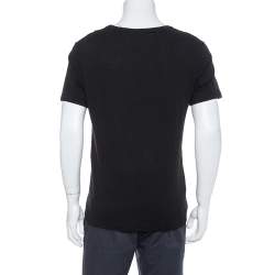 Gucci Black Logo Printed Cotton Distressed Crewneck T Shirt S