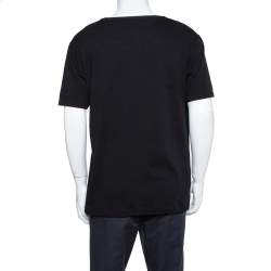 Pre Owned تي شيرت غوشتي رقبة مستديرة طباعة شعار نمط مغسول قطن أسود L