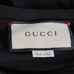 Pre Owned تي شيرت غوشتي رقبة مستديرة طباعة شعار نمط مغسول قطن أسود L