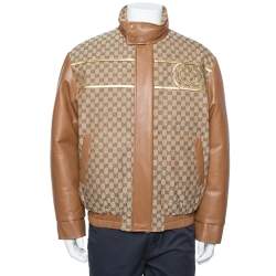 Gucci X Dapper Dan Bicolor Leather Logo Monogram Embellished Varsity Jacket M