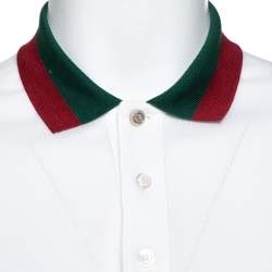 مملوكة مسبقًا Gucci White Cotton Pique Contrast Collar Detail Polo T-Shirt XXL 
