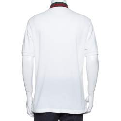 مملوكة مسبقًا Gucci White Cotton Pique Contrast Collar Detail Polo T-Shirt XXL 