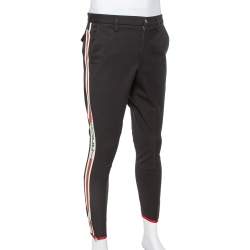 Pre Owned Gucci Black Gabardine Side Stripe Detail Stretch Trousers L  