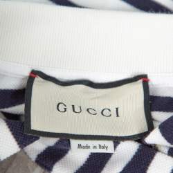 Pre Owned تي شيرت بولو غوتشي تريكو بيطيه مخطط أبيض و أزرق كحلي مقاس كبير (لارج)