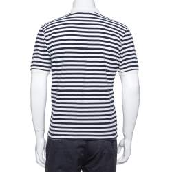 Pre Owned تي شيرت بولو غوتشي تريكو بيطيه مخطط أبيض و أزرق كحلي مقاس كبير (لارج)