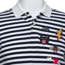 Pre Owned تي شيرت بولو غوتشي تريكو بيطيه مخطط أبيض و أزرق كحلي مقاس كبير (لارج)