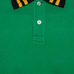 مملوكة مسبقًا Gucci Green Pique Knit Contrast Collar Detail Polo T Shirt M