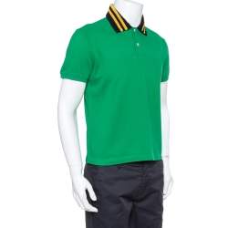 مملوكة مسبقًا Gucci Green Pique Knit Contrast Collar Detail Polo T Shirt M
