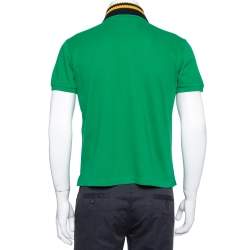 مملوكة مسبقًا Gucci Green Pique Knit Contrast Collar Detail Polo T Shirt M