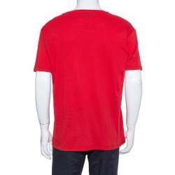 مملوكة مسبقًا تي شيرت غوتشي قطن أحمر مطبوع برقبة مستديرة مقاس متوسط - ميديوم