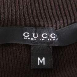 Gucci Brown Web Stripe Intarsia Knit Zipper Front Sweater M