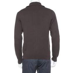 Gucci Brown Web Stripe Intarsia Knit Zipper Front Sweater M