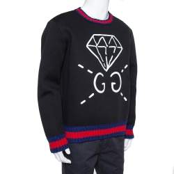 Pre Owned Gucci Black Neoprene Ghost Diamond Print Sweatshirt XL