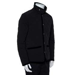 Gucci Equestrian Black Velvet Trim Detail Quilted Jacket M