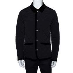 Gucci Equestrian Black Velvet Trim Detail Quilted Jacket M