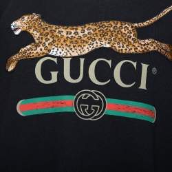 Gucci Black Logo Printed Cotton Leopard Applique Detail Sweatshirt XXL