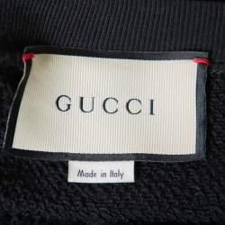 Gucci Black Logo Printed Cotton Leopard Applique Detail Sweatshirt XXL