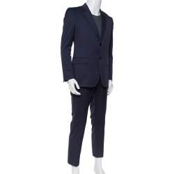Pre Owned Gucci Navy Blue Wool Regular Fit Suit L