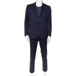 Pre Owned Gucci Navy Blue Wool Regular Fit Suit L