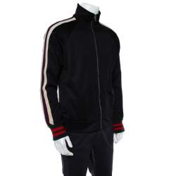 Gucci Black Jersey Side Strip Detail Zipper Front Technical Track 