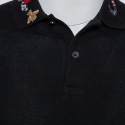مملوكة مسبقًا تي شيرت بولو غوتشي قطن أسود بيكيه مطرز مقاس صغير - سمول