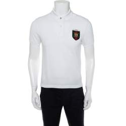 Gucci White Cotton Pique Crest Applique Detail Polo T-Shirt S