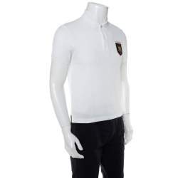 Gucci White Cotton Pique Crest Applique Detail Polo T-Shirt S