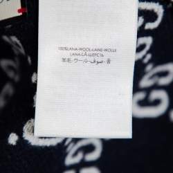 Pre Owned بونشو غوتشي صوف جاكار أزرق كحلي/كاروهات صوف بشراشيب بوجهين - مقاس موحد