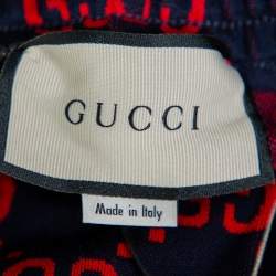 Gucci Navy Blue Knit Logo Jacquard Joggers XL