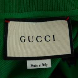 Pre Owned Gucci Green Cotton Pique Bee Embroidered Polo T-Shirt M