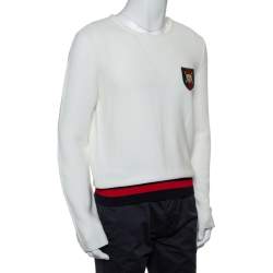 Pre Owned جامبر غوتشي قطن أبيض تريكو تايغر كريست مقاس كبير - لارج