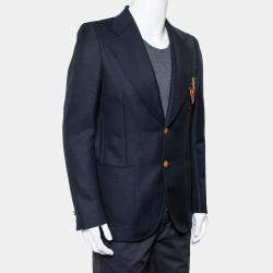 Gucci Navy Blue Wool & Mohair Chateau Marmont Embroidered Button Front Blazer M