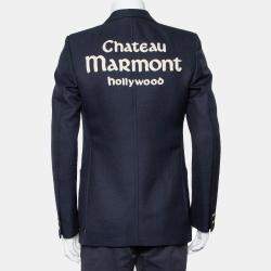 Gucci Navy Blue Wool & Mohair Chateau Marmont Embroidered Button Front Blazer M